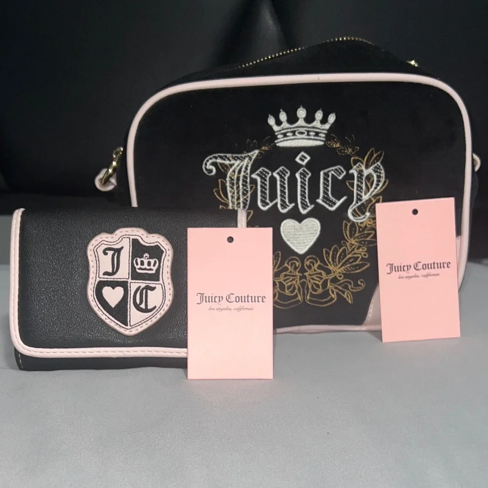 Juicy Couture Black and Pink Crossbody Bag with Wallet - Picture 2 of 9